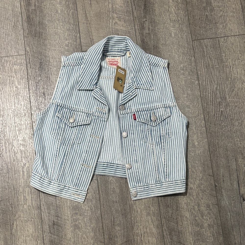 Levi's Blue & White Striped Denim Vest
